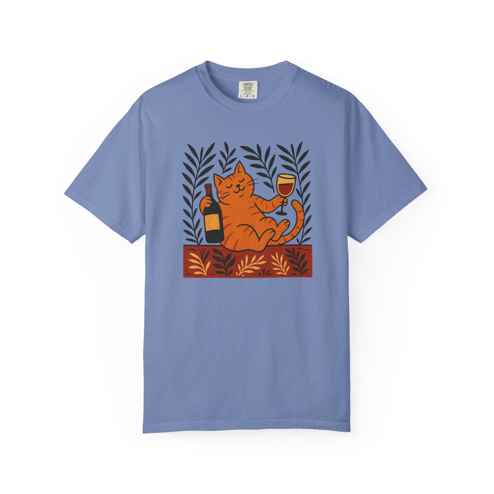 Comfort Colors® Matisse Inspired Cat Shirt, Wine Lover Cat Shirt, Artistic Design, Cat Lover Gift, Colorful Art Cat Tee, Gift for Cat Lovers
