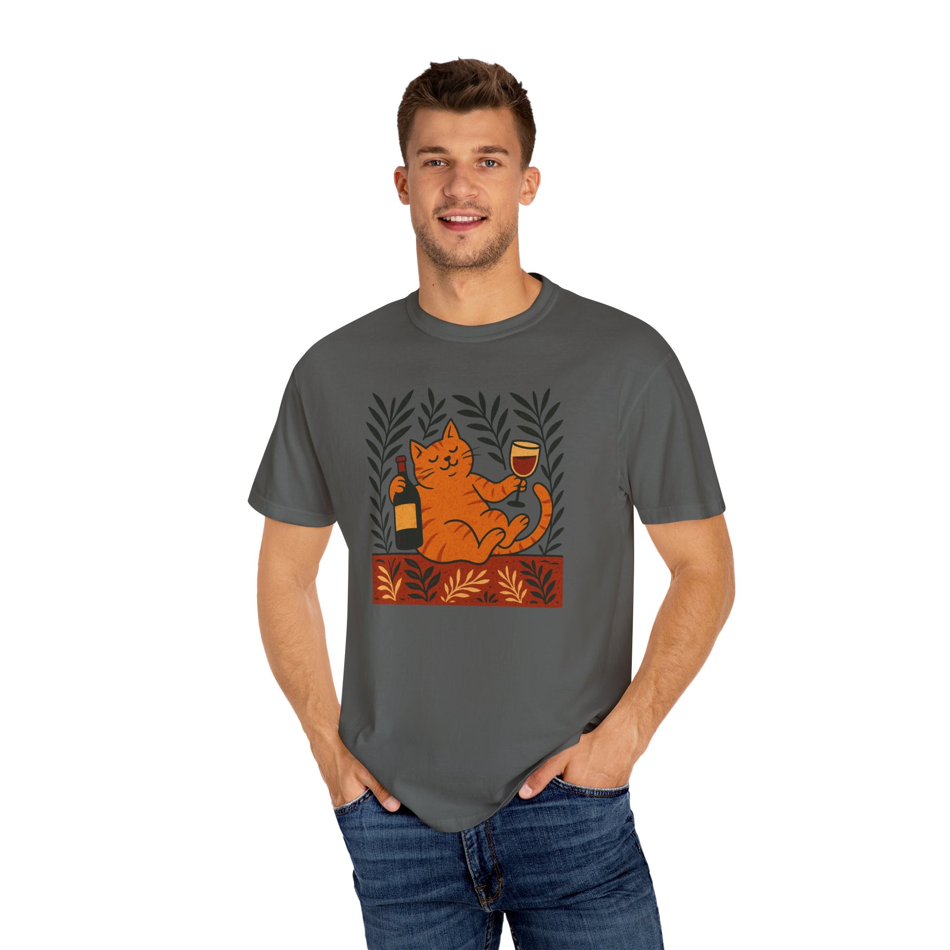 Comfort Colors® Matisse Inspired Cat Shirt, Wine Lover Cat Shirt, Artistic Design, Cat Lover Gift, Colorful Art Cat Tee, Gift for Cat Lovers
