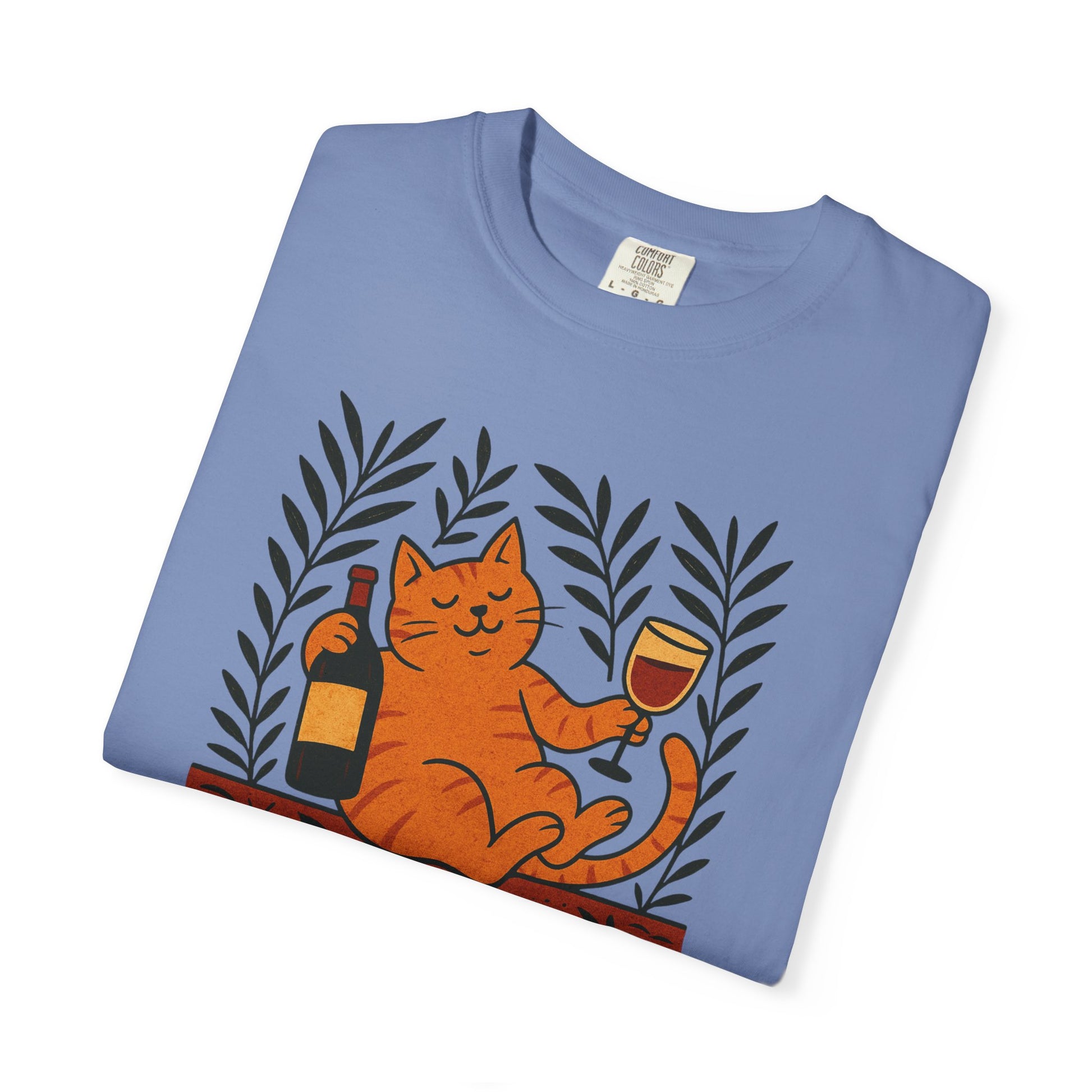 Comfort Colors® Matisse Inspired Cat Shirt, Wine Lover Cat Shirt, Artistic Design, Cat Lover Gift, Colorful Art Cat Tee, Gift for Cat Lovers