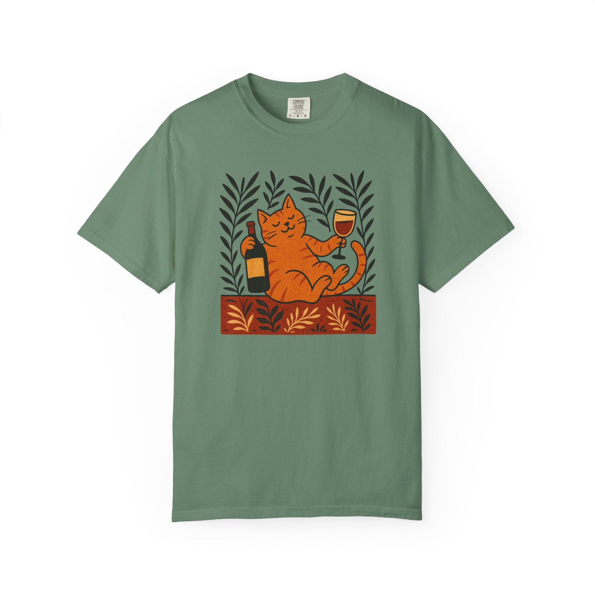Comfort Colors® Matisse Inspired Cat Shirt, Wine Lover Cat Shirt, Artistic Design, Cat Lover Gift, Colorful Art Cat Tee, Gift for Cat Lovers