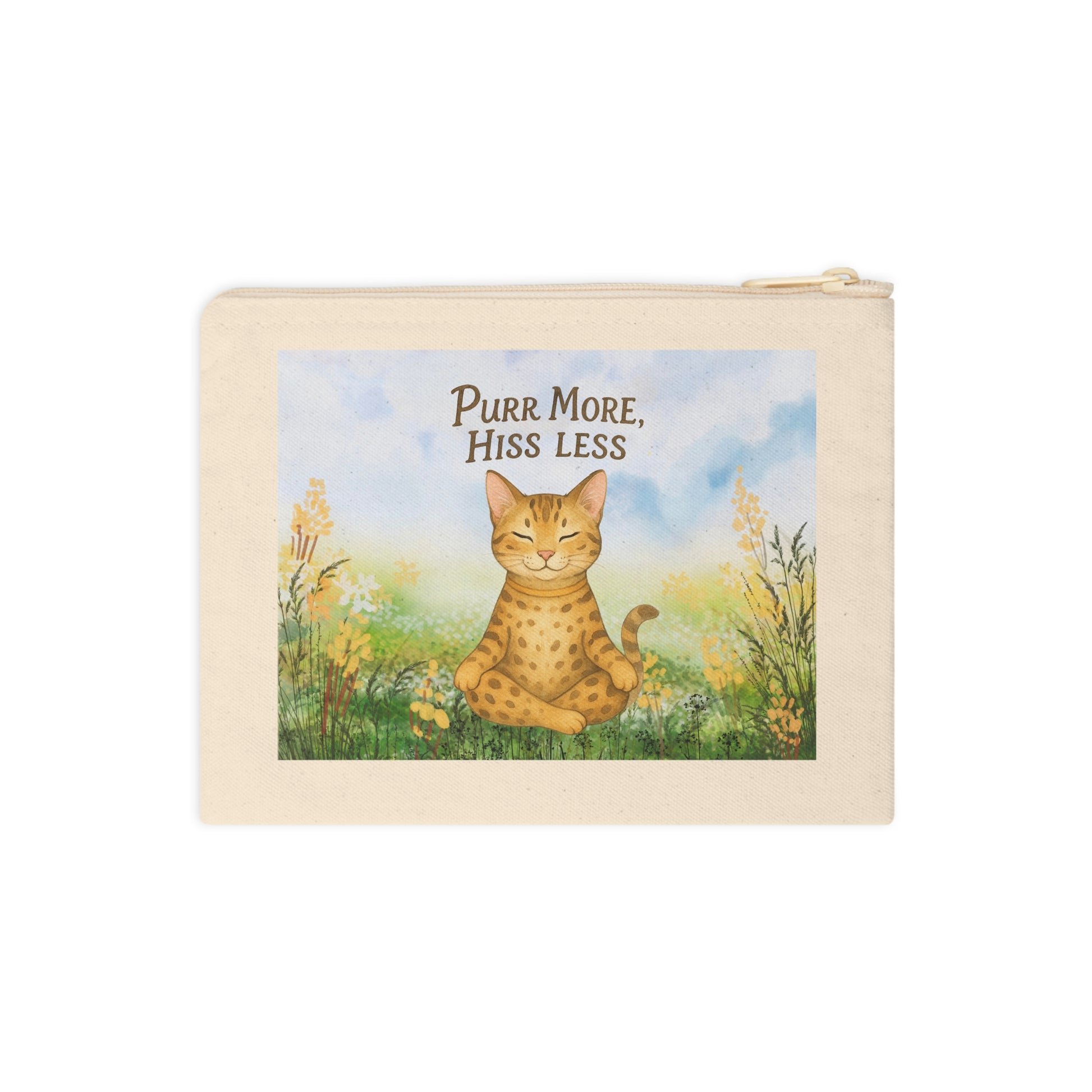 Cute Zipper Pouch for Cat Lovers,  Purr More, Hiss Less,  Accessory, Zipper Bag, Gift for Cat Owners, Meditation Pouch
