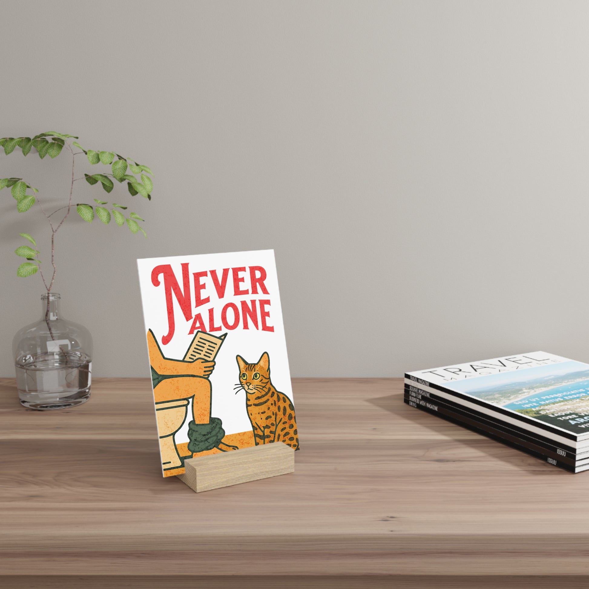 Illustration for Bathroom, Never Alone Wall Art Holder, Cute Cat Decor Stand, Funny Bathroom Sign, Gift for Cat Lovers