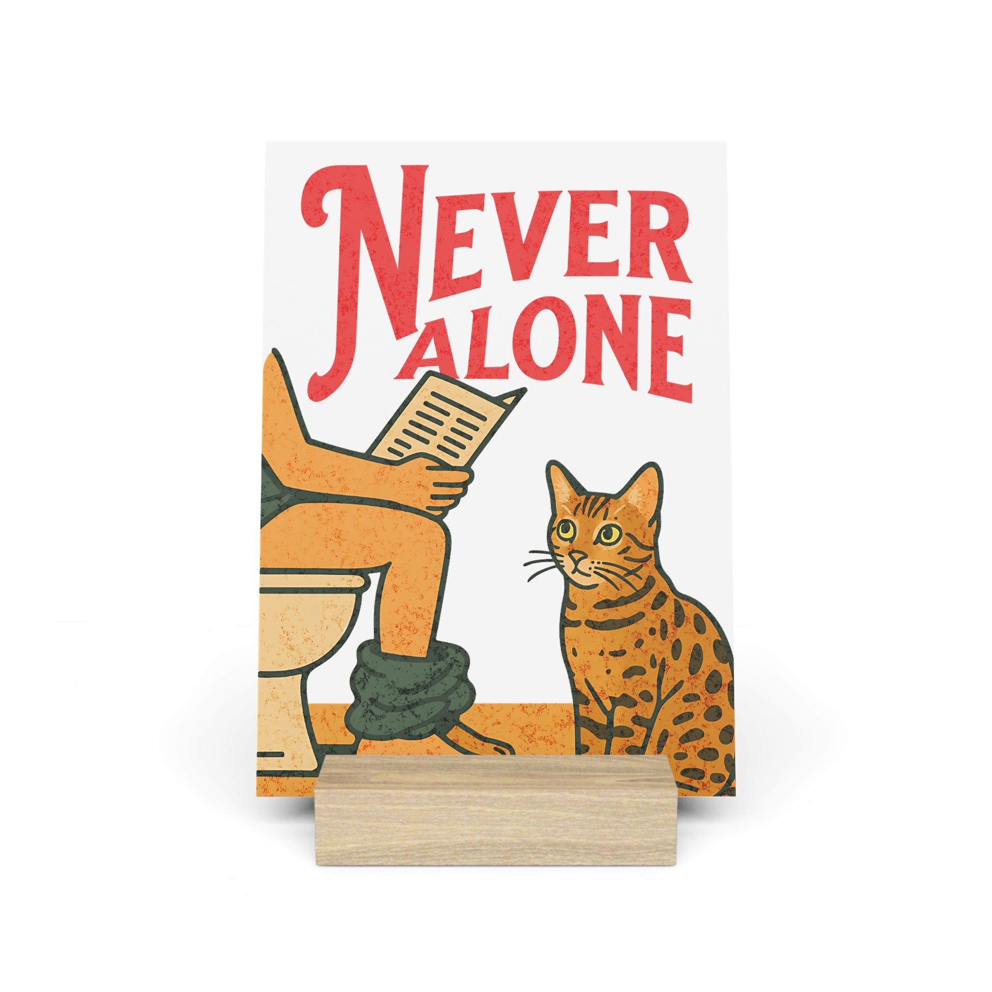 Illustration for Bathroom, Never Alone Wall Art Holder, Cute Cat Decor Stand, Funny Bathroom Sign, Gift for Cat Lovers