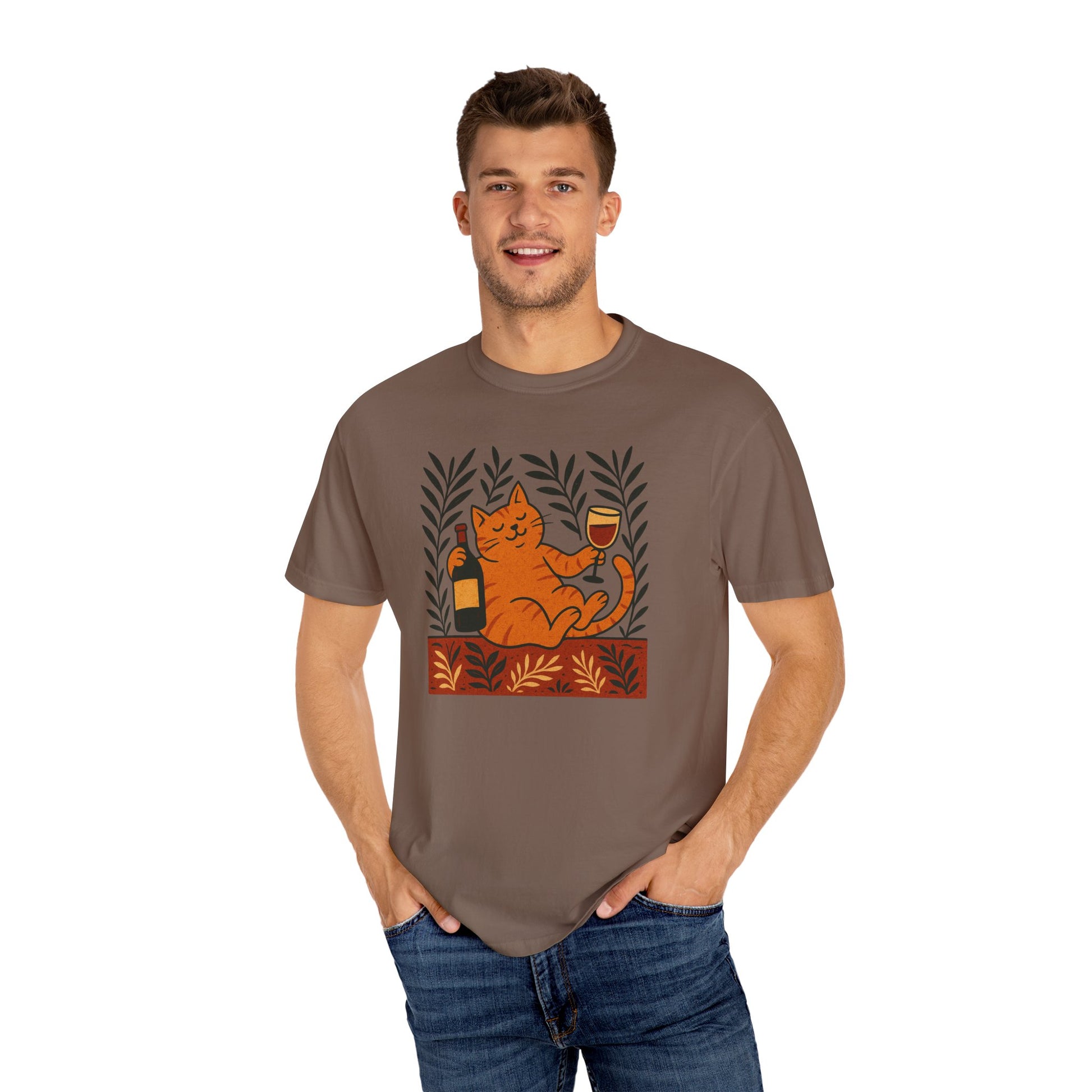 Comfort Colors® Matisse Inspired Cat Shirt, Wine Lover Cat Shirt, Artistic Design, Cat Lover Gift, Colorful Art Cat Tee, Gift for Cat Lovers