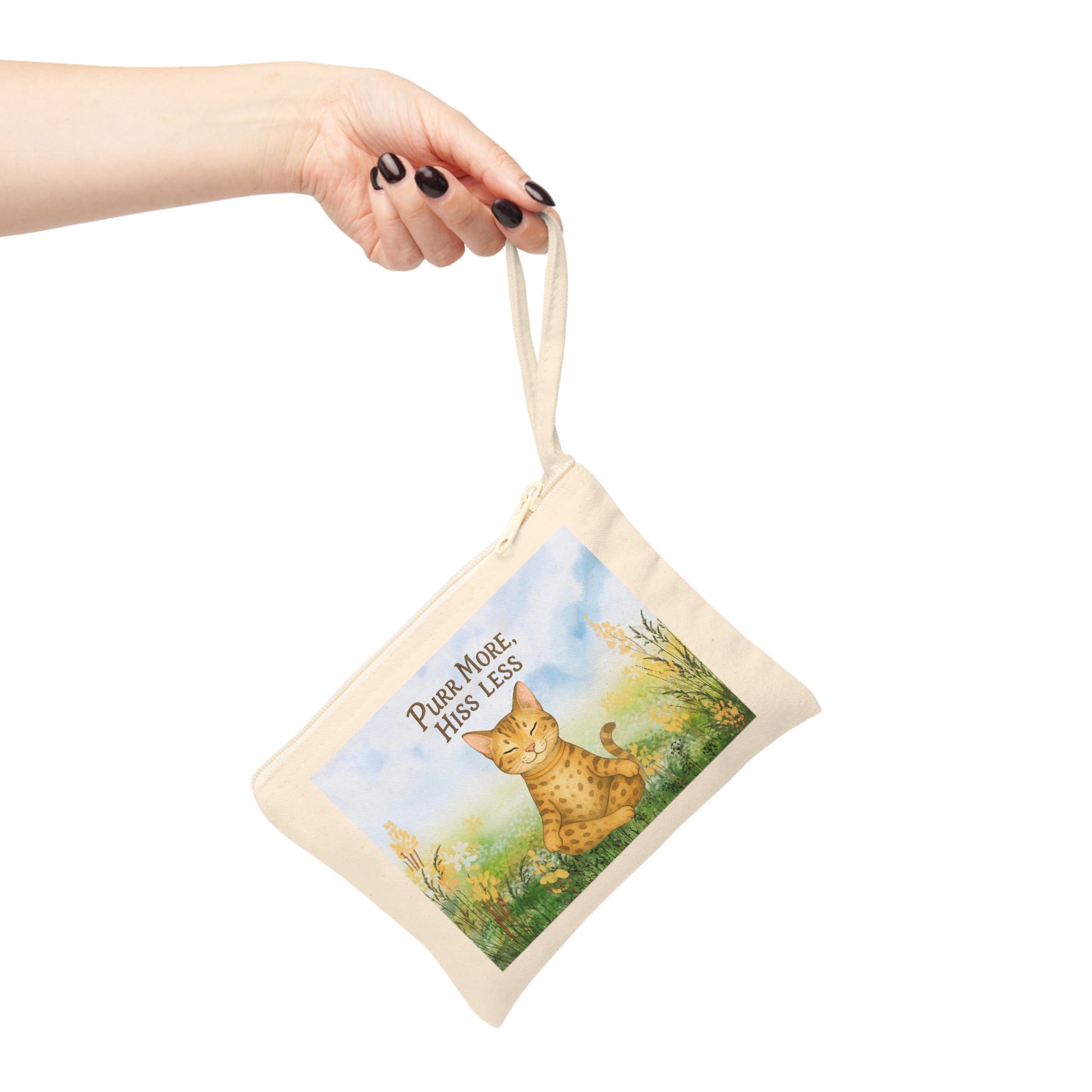 Cute Zipper Pouch for Cat Lovers,  Purr More, Hiss Less,  Accessory, Zipper Bag, Gift for Cat Owners, Meditation Pouch