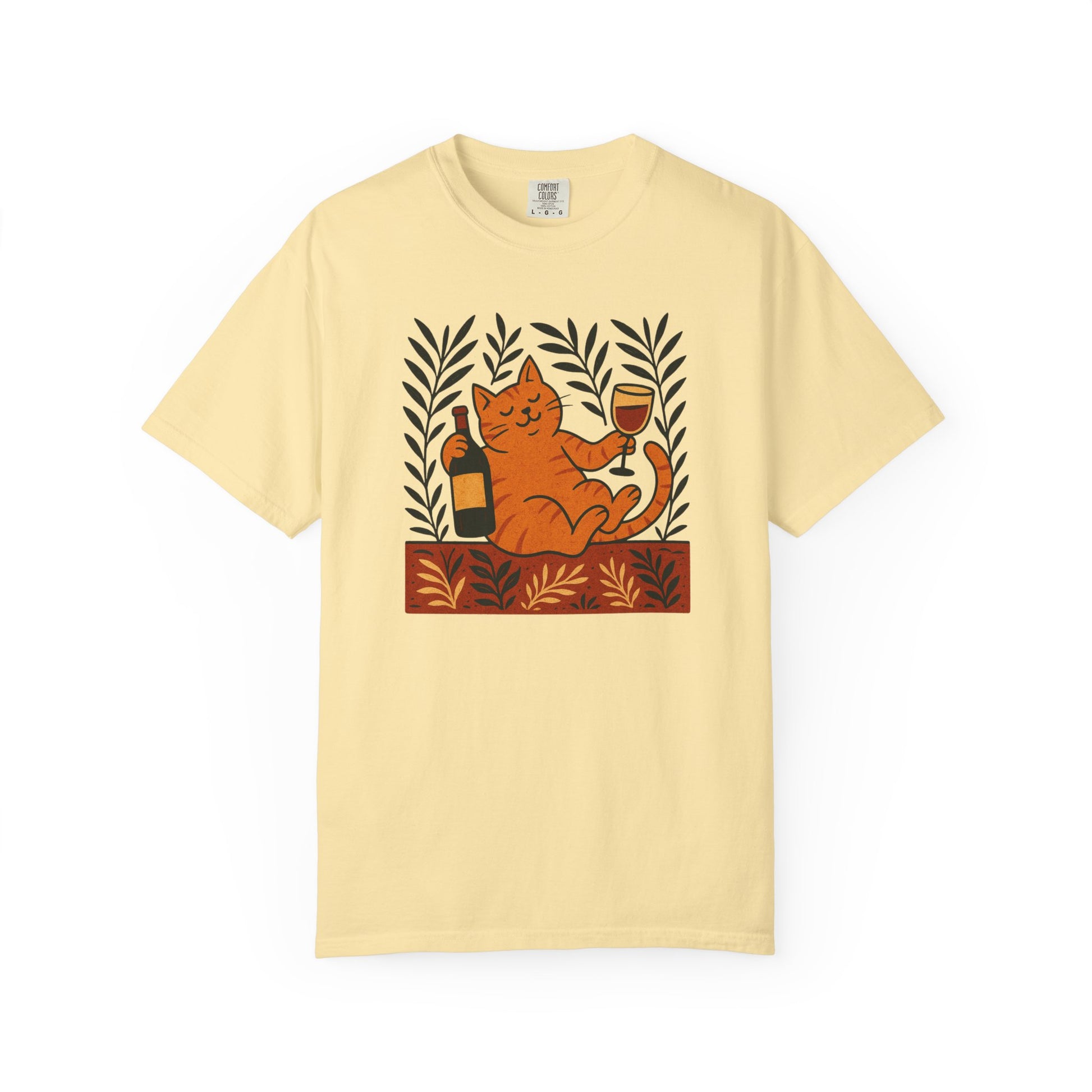 Comfort Colors® Matisse Inspired Cat Shirt, Wine Lover Cat Shirt, Artistic Design, Cat Lover Gift, Colorful Art Cat Tee, Gift for Cat Lovers