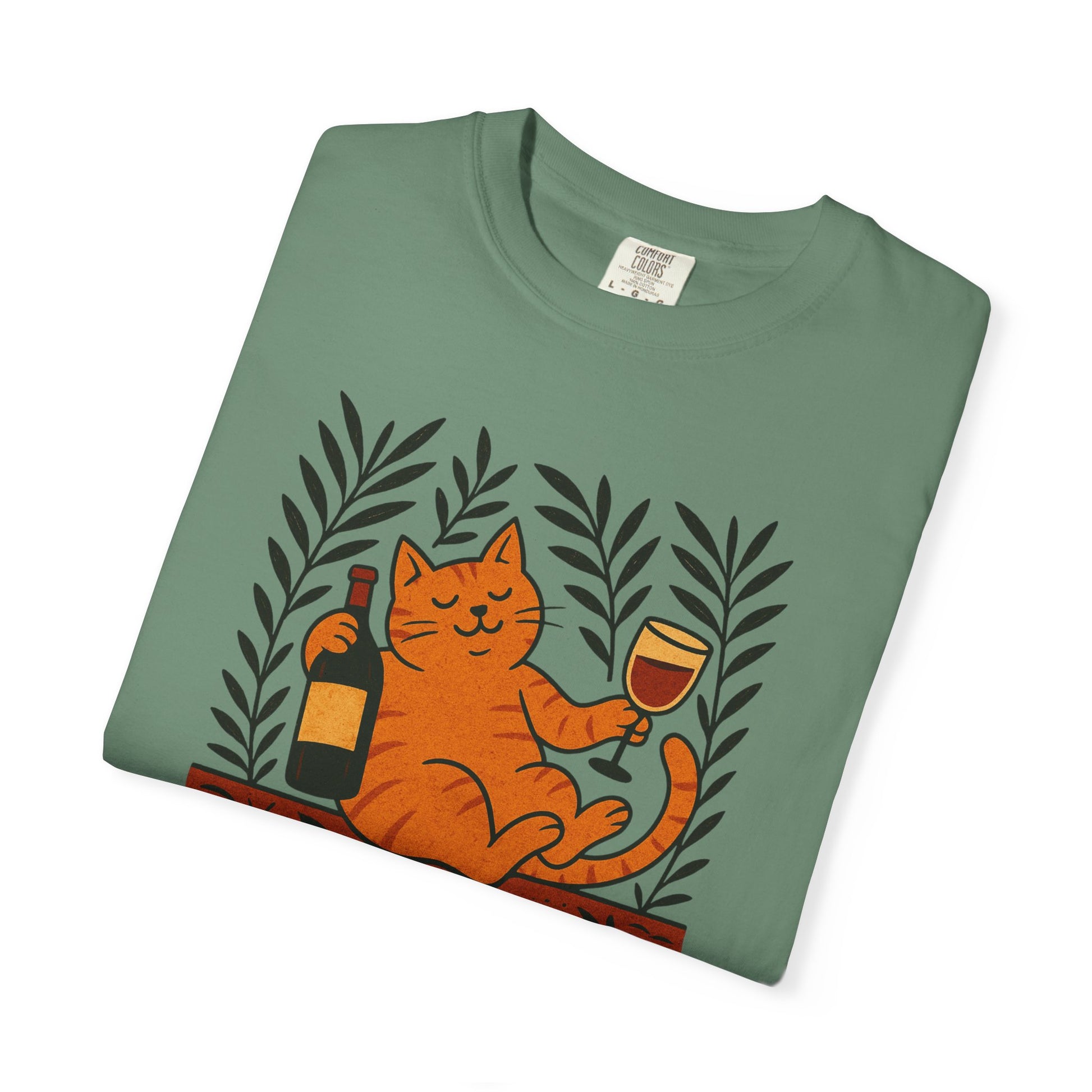Comfort Colors® Matisse Inspired Cat Shirt, Wine Lover Cat Shirt, Artistic Design, Cat Lover Gift, Colorful Art Cat Tee, Gift for Cat Lovers