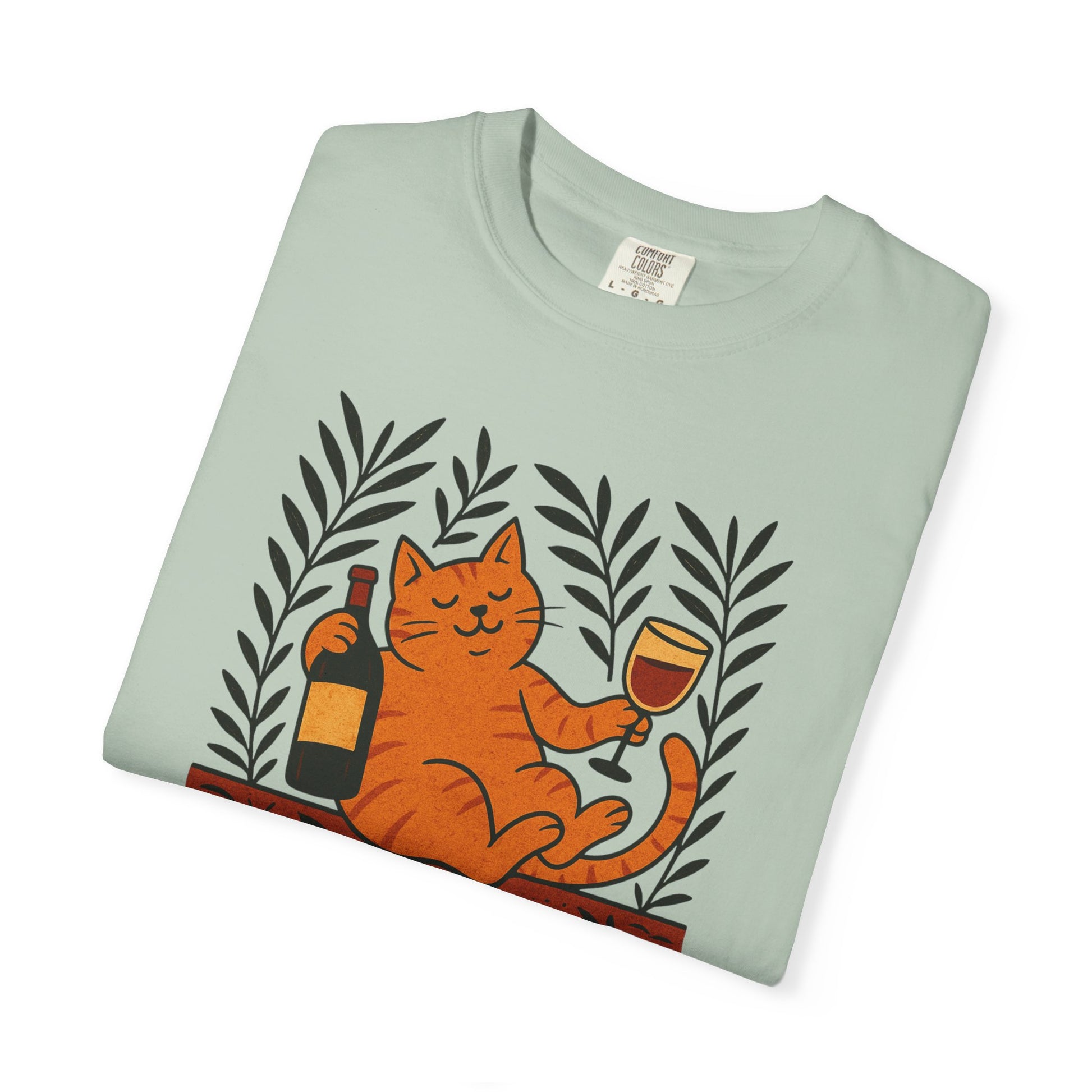 Comfort Colors® Matisse Inspired Cat Shirt, Wine Lover Cat Shirt, Artistic Design, Cat Lover Gift, Colorful Art Cat Tee, Gift for Cat Lovers