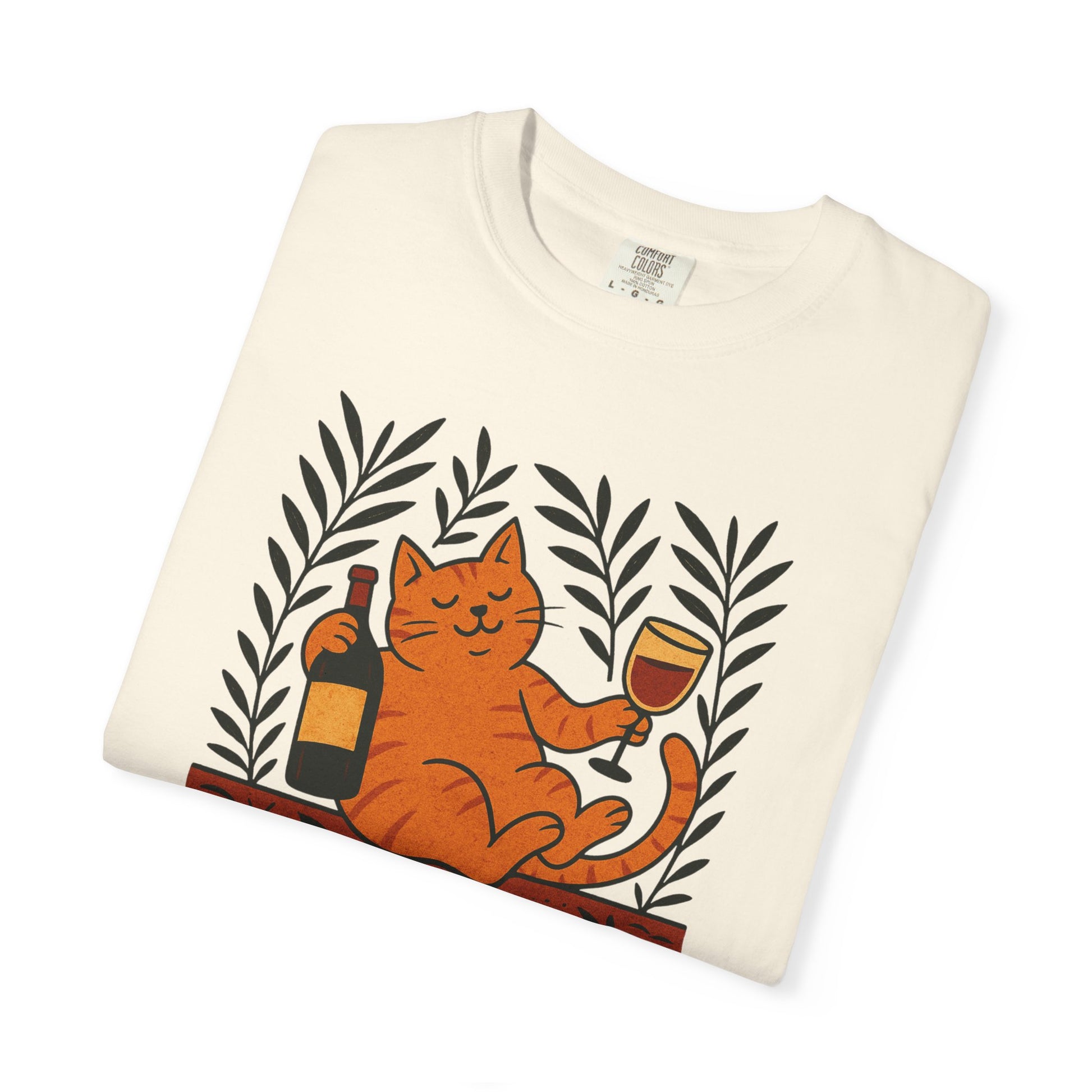 Comfort Colors® Matisse Inspired Cat Shirt, Wine Lover Cat Shirt, Artistic Design, Cat Lover Gift, Colorful Art Cat Tee, Gift for Cat Lovers