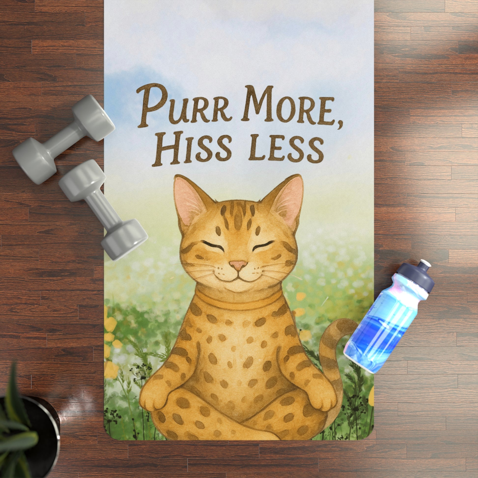 Yoga Mat for Cat Lovers - Purr More, Hiss Less Design, Exercise Accessory, Cat Lover Gift, Home Fitness, Meditation Mat