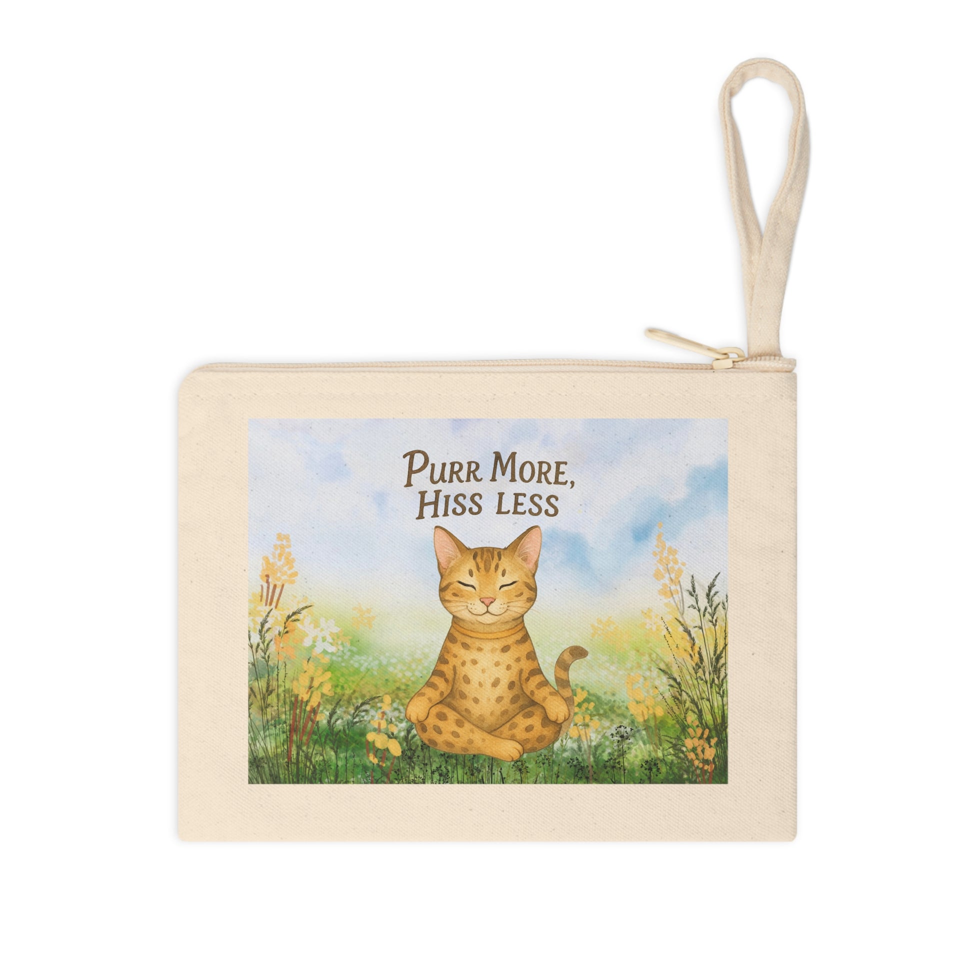 Cute Zipper Pouch for Cat Lovers,  Purr More, Hiss Less,  Accessory, Zipper Bag, Gift for Cat Owners, Meditation Pouch