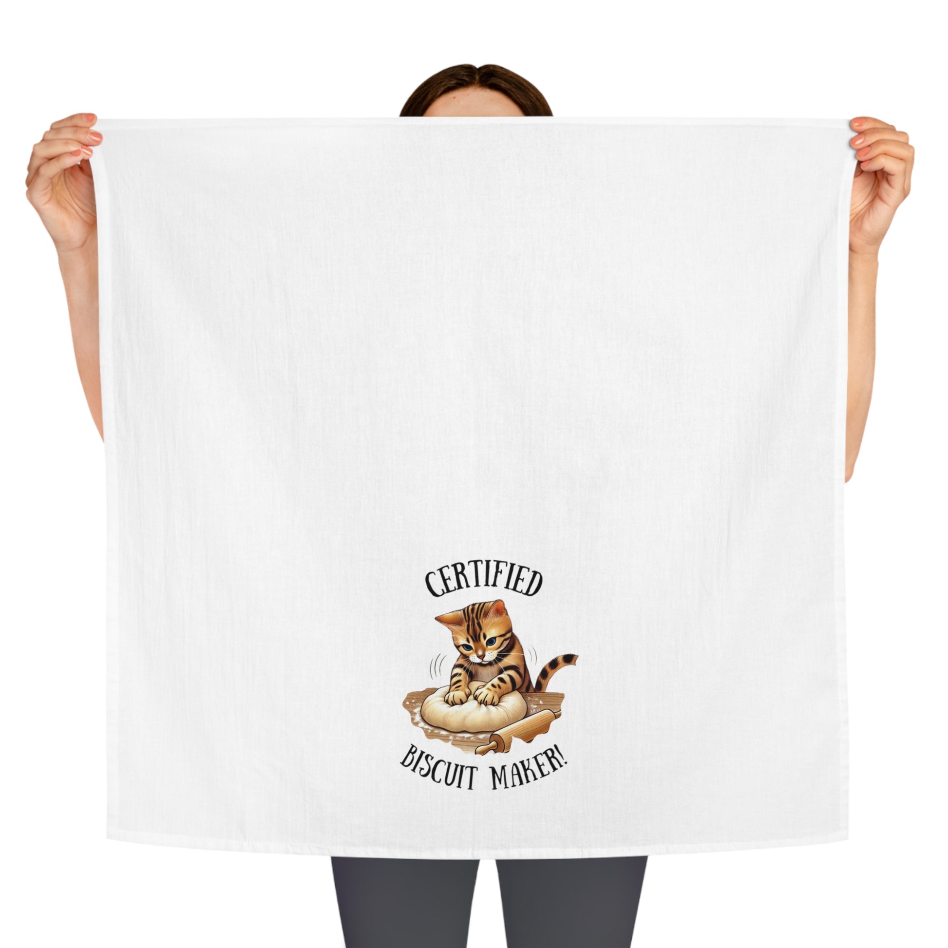 Cute Tea Towel for Cat Lovers, Certified Biscuit Maker Kitchen Decor, Unique Gift for Cat Lovers, Cat Owner Gift, Fun Home Accents