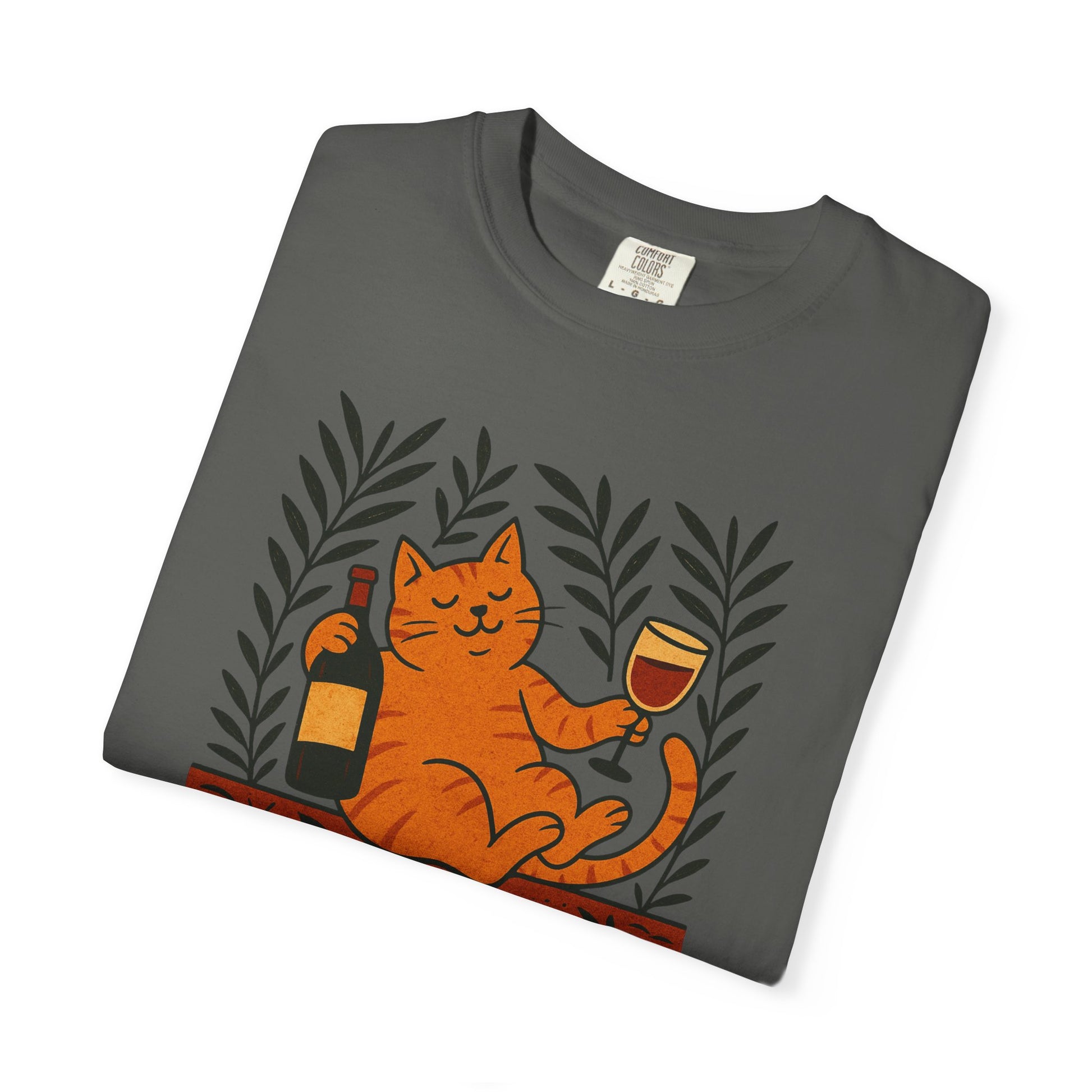 Comfort Colors® Matisse Inspired Cat Shirt, Wine Lover Cat Shirt, Artistic Design, Cat Lover Gift, Colorful Art Cat Tee, Gift for Cat Lovers