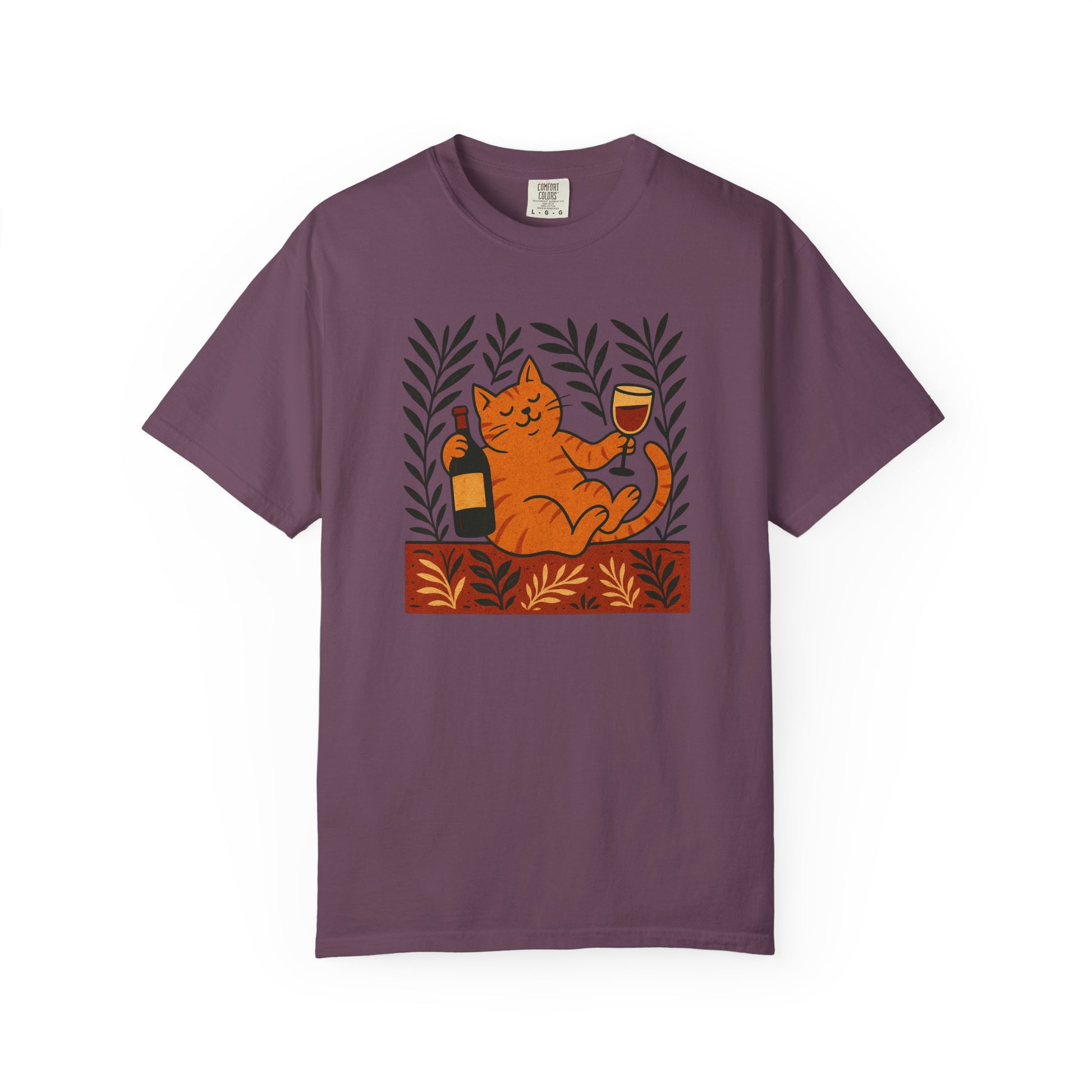 Comfort Colors® Matisse Inspired Cat Shirt, Wine Lover Cat Shirt, Artistic Design, Cat Lover Gift, Colorful Art Cat Tee, Gift for Cat Lovers