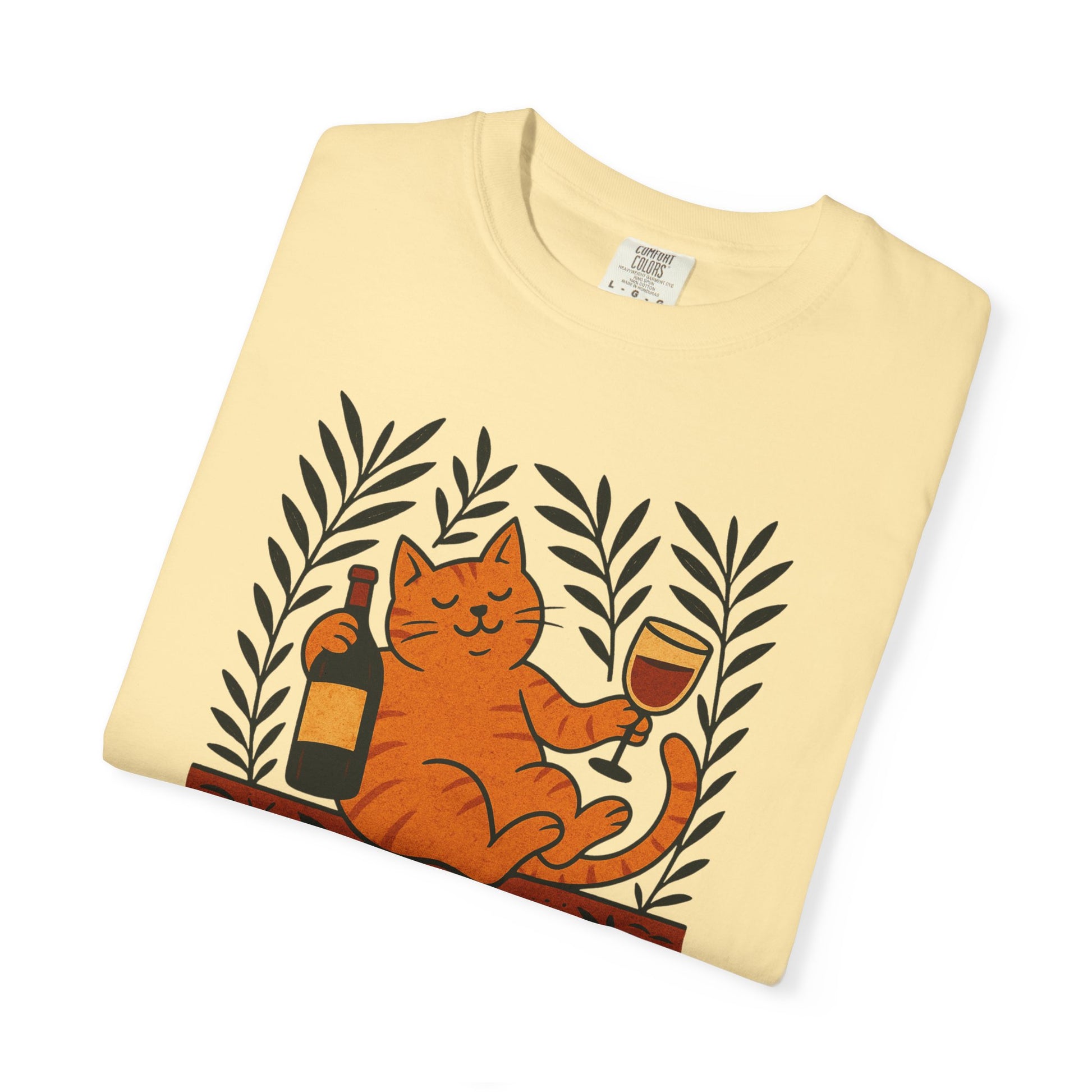 Comfort Colors® Matisse Inspired Cat Shirt, Wine Lover Cat Shirt, Artistic Design, Cat Lover Gift, Colorful Art Cat Tee, Gift for Cat Lovers