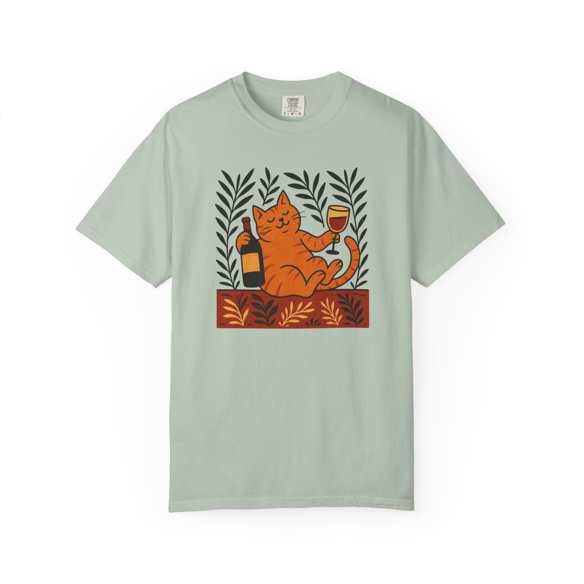 Comfort Colors® Matisse Inspired Cat Shirt, Wine Lover Cat Shirt, Artistic Design, Cat Lover Gift, Colorful Art Cat Tee, Gift for Cat Lovers