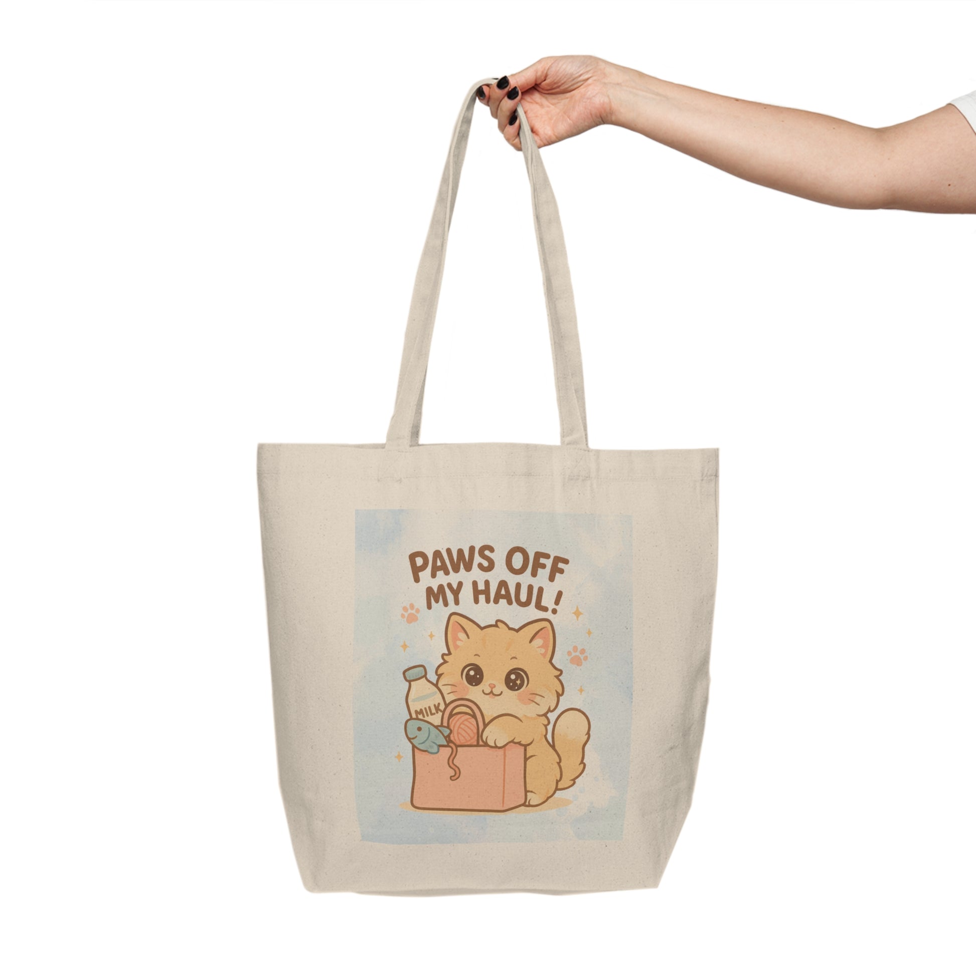 Cute Canvas Shopping Tote, Paws Off My Haul, Pet Lovers Gift, Eco-Friendly Grocery Bag, Funny Cat Tote